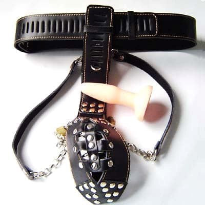 Dungeon Ware Leather Chastity Harness With Anal Plug - Male Chastity