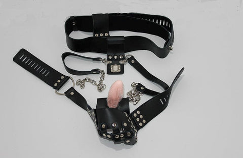 Dungeon Ware Leather Chastity Harness With Anal Plug - Male Chastity