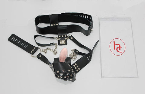 Dungeon Ware Leather Chastity Harness With Anal Plug - Male Chastity