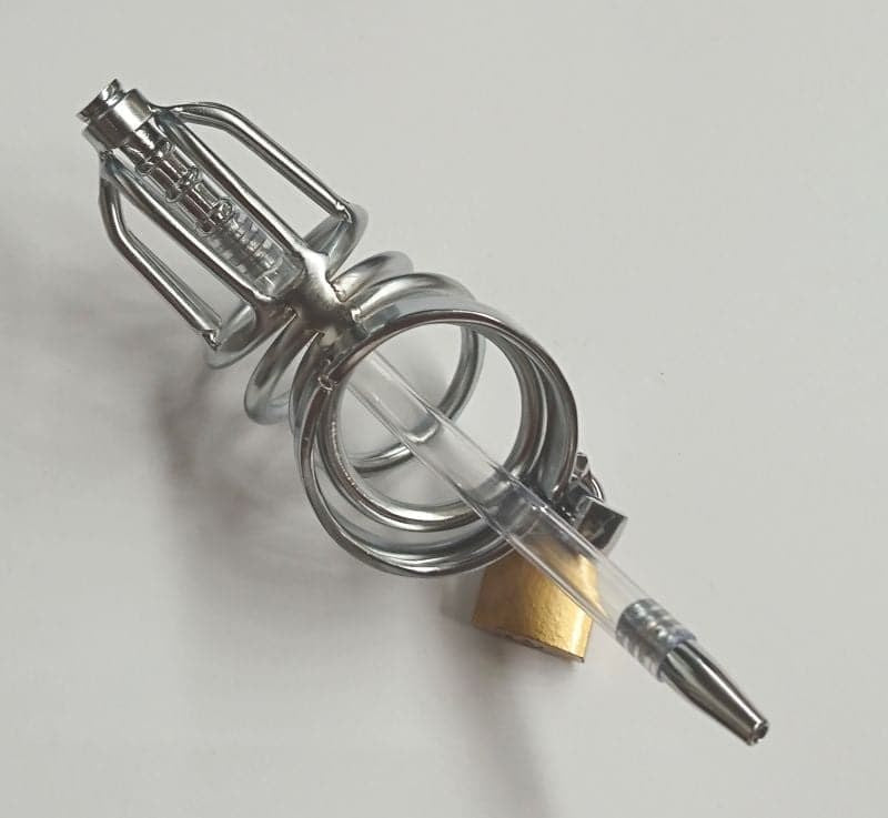 Hoop Male Chastity Cage with Urethral Tube - - Male Chastity