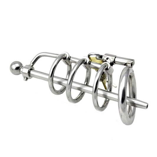 Locking Steel Chastity Device with Penis Plug - Male Chastity