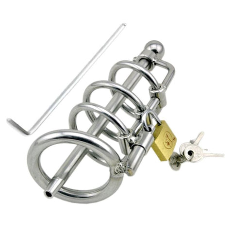 Locking Steel Chastity Device with Penis Plug - Male Chastity