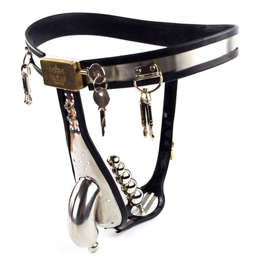 Male Chastity Belt With Urethral Plug - Male Chastity