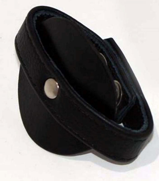 Pleasure Den Leather Cock Ring With Testicle Strap - Cock Rings