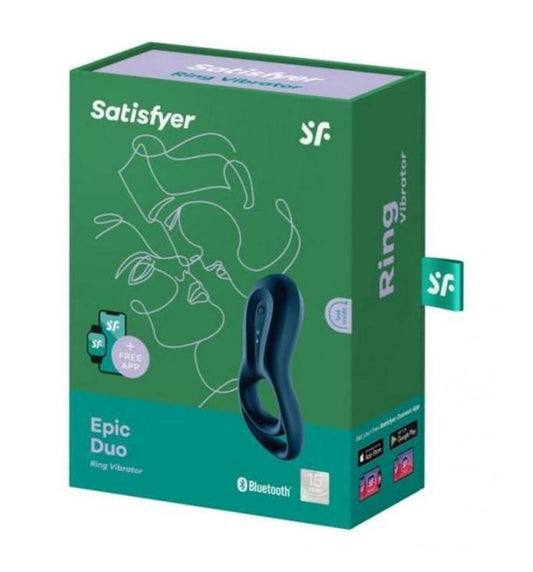 Satisfyer Epic Duo App Connected Vibrating Cock Ring Navy - Ball and Cock Toys