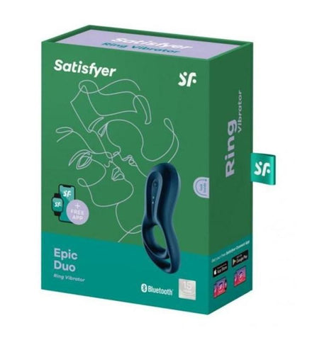 Satisfyer Epic Duo App Connected Vibrating Cock Ring Navy - Ball and Cock Toys