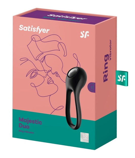 Satisfyer Majestic Duo Silicone Flexible Cock Ring Black - Cock Rings