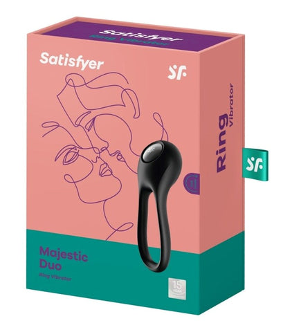 Satisfyer Majestic Duo Silicone Flexible Cock Ring Black - Cock Rings