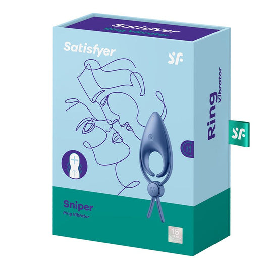 Satisfyer Sniper Waterproof Vibrating Mens Cock Ring Blue - Ball and Cock Toys
