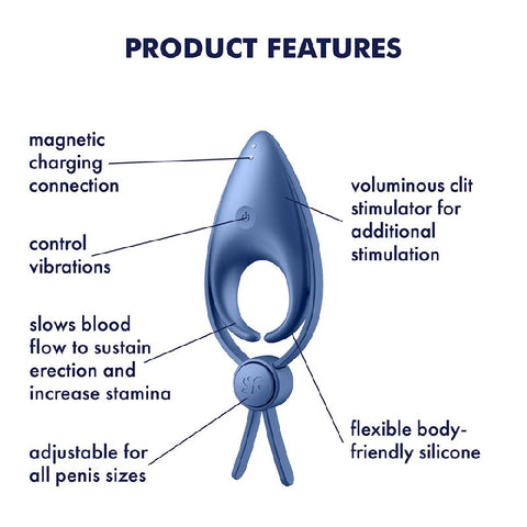 Satisfyer Sniper Waterproof Vibrating Mens Cock Ring Blue - Ball and Cock Toys