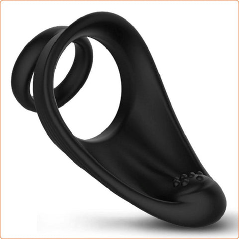Silicone Dual Penis Ring with Taint Teaser - Ball and Cock Toys