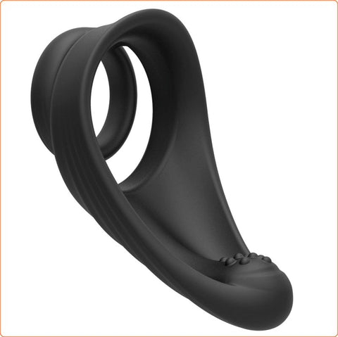 Silicone Dual Penis Ring with Taint Teaser - Ball and Cock Toys