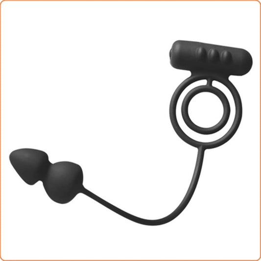 Silicone Vibrating Cock Rings with Anal Beads - Anal Beads and Balls