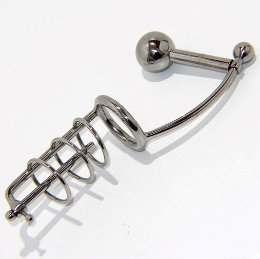 Steel Cock Cage With Penis & Anal Plug - Male Chastity