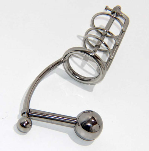 Steel Cock Cage With Penis & Anal Plug - Male Chastity