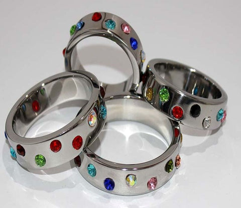 Wide Band Jewel Encrusted Steel Cock Ring - Cock Rings
