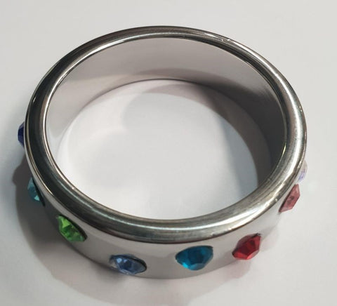 Wide Band Jewel Encrusted Steel Cock Ring - Cock Rings