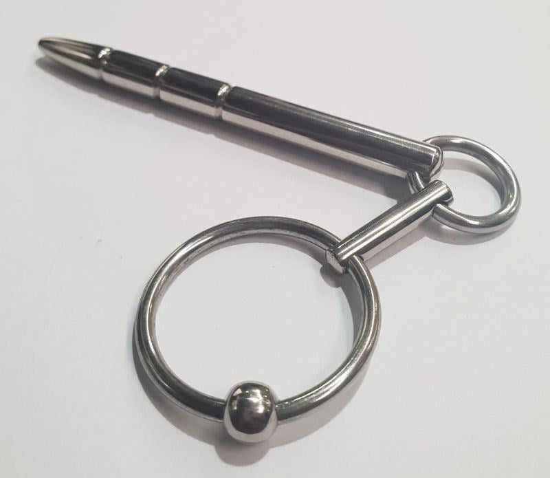 Xtube Steel Ribbed Penis Plug Wand with Glans Ring - - Penis Plugs