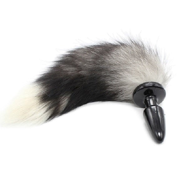 Black & White Faux Fox Tail Butt Plug - - Butt Plugs