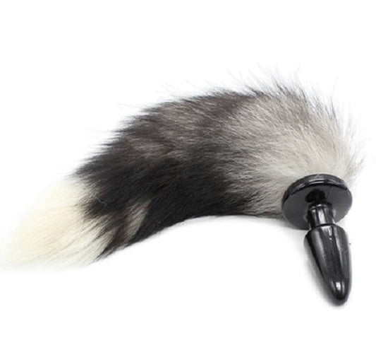 Black & White Faux Fox Tail Butt Plug - Butt Plugs