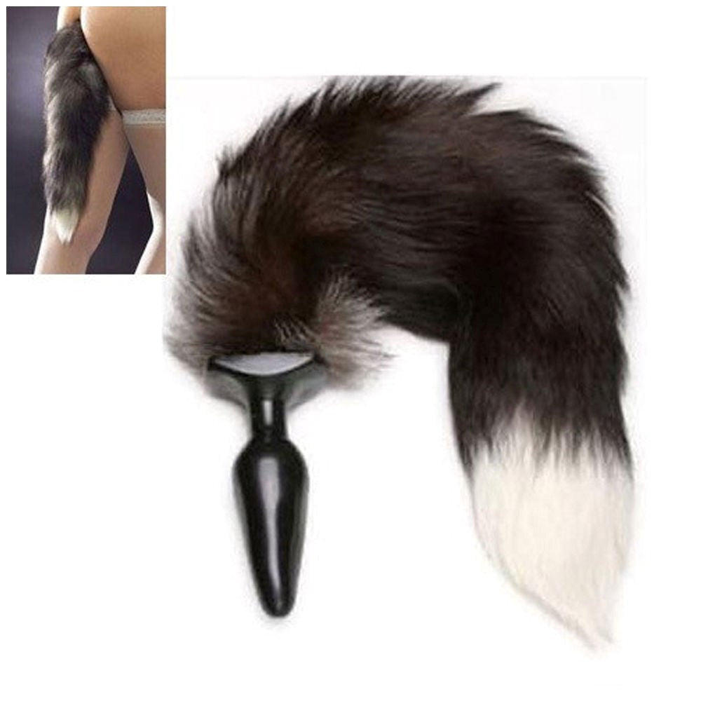 Black & White Faux Fox Tail Butt Plug - - Butt Plugs