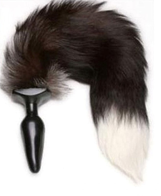 Black & White Faux Fox Tail Butt Plug - - Butt Plugs