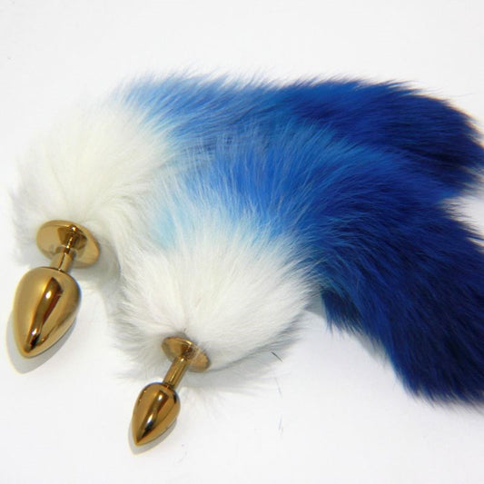 Colourful Faux Fox Tail Gold Butt Plug - Butt Plugs
