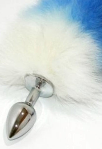 Blue Faux Fox Tail Silver Butt Plug - Butt Plugs