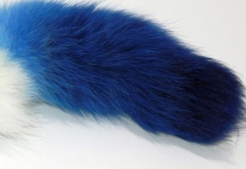 Blue Faux Fox Tail Silver Butt Plug - - Butt Plugs