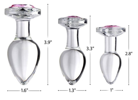 Radiant Indulgence - Crystal Clear Glass Anal Plug with Pink Gem Ends - Butt Plugs