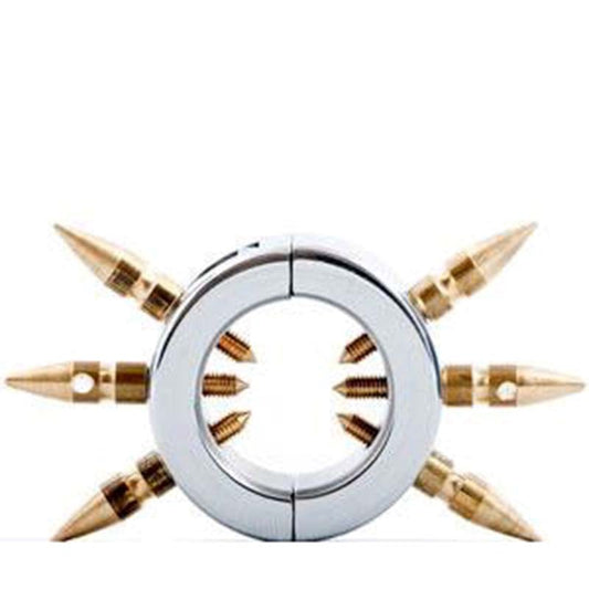 Chastity Device & Ball Stretcher With Brass Spikes - Ball and Cock Toys