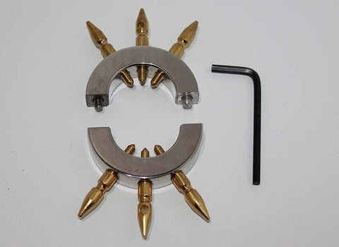 Chastity Device & Ball Stretcher With Brass Spikes - Ball and Cock Toys