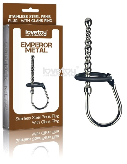 Emperor Metal Stainless Steel Penis Plug with Glans Ring - Penis Plugs