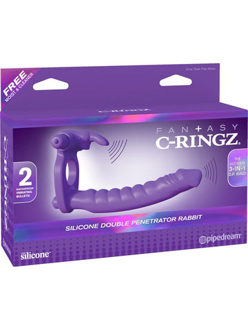Fantasy C-Ringz Silicone Double Penetrator Rabbit Cock Ring - Vibrating Cock Rings