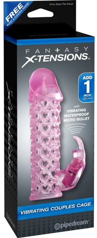 Fantasy X-Tensions Vibrating Couples Cock Cage Pink - Pumps, Extenders and Sleeves