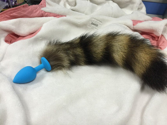 Faux Fox Tail Silicone Butt Plug Blue - Butt Plugs