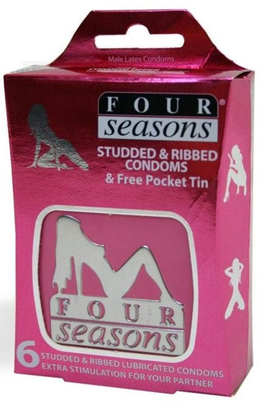 Four Seasons Studded and Ribbed Condoms in Pocket Tin 6 pack - Condoms
