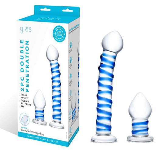 Glas Double Penetration Glass Swirley Dildo and Butt Plug Set - Anal Dildos