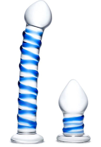 Glas Double Penetration Glass Swirley Dildo and Butt Plug Set - Anal Dildos