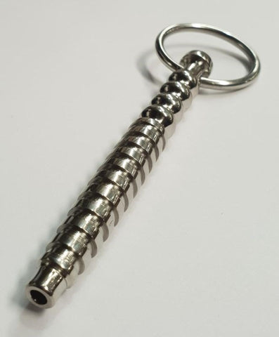 Head Quarters Ribbed Metal Cum Thru Penis Plug - Penis Plugs