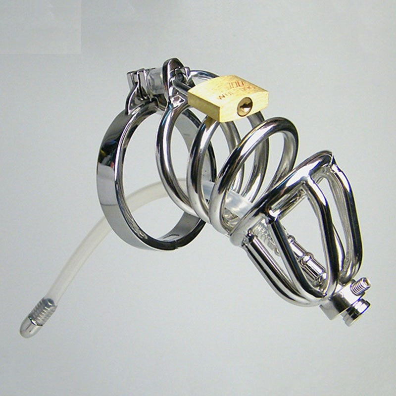 Hoop Cock Cage with Urethral Tube - - Male Chastity