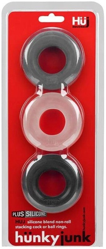 Hunkyjunk HUJ3 C-Ring 3 Pack Multi Colour - Cock Rings