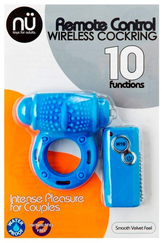 Nu Sensuelle 10 Function Remote Control Wireless Cockring Blue - Cock Rings