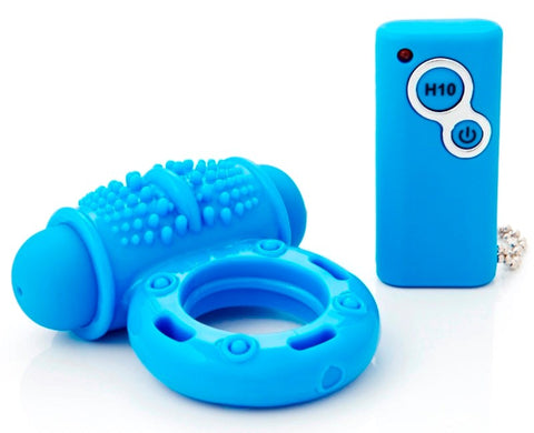 Nu Sensuelle 10 Function Remote Control Wireless Cockring Blue - Cock Rings