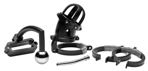 Oppressor Male Confinement Chastity Cage with Ball Clamp - Cock Rings