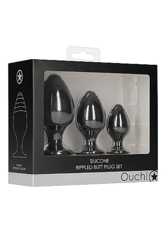Ouch! Rippled Pleasure Plug - Sensational 3-Piece Set - Butt Plugs