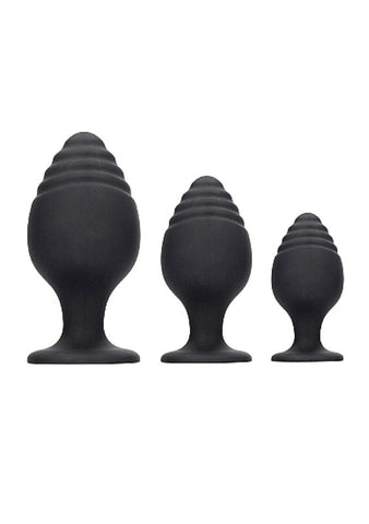 Ouch! Rippled Pleasure Plug - Sensational 3-Piece Set - Butt Plugs