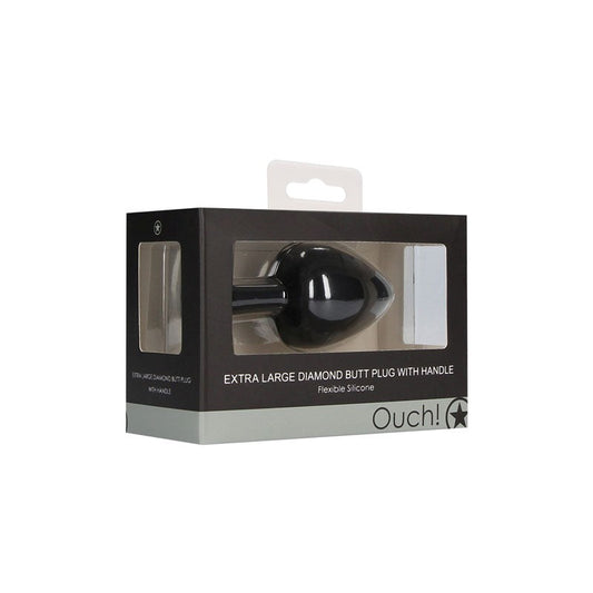 OUCH! XL Diamond Butt Plug With Handle - Black - Butt Plugs