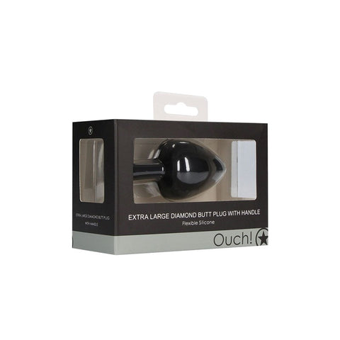 OUCH! XL Diamond Butt Plug With Handle - Black - Butt Plugs
