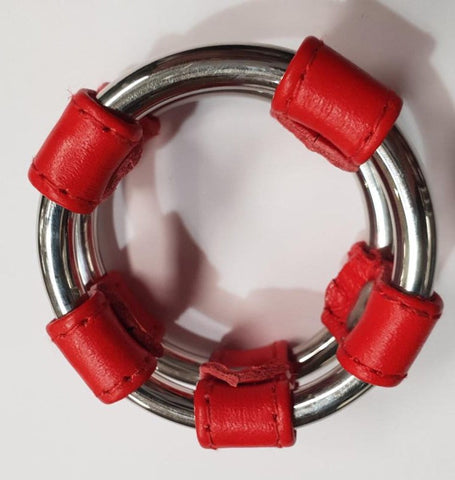 Plain Tube Steel Double Cock Ring Red - Cock Rings